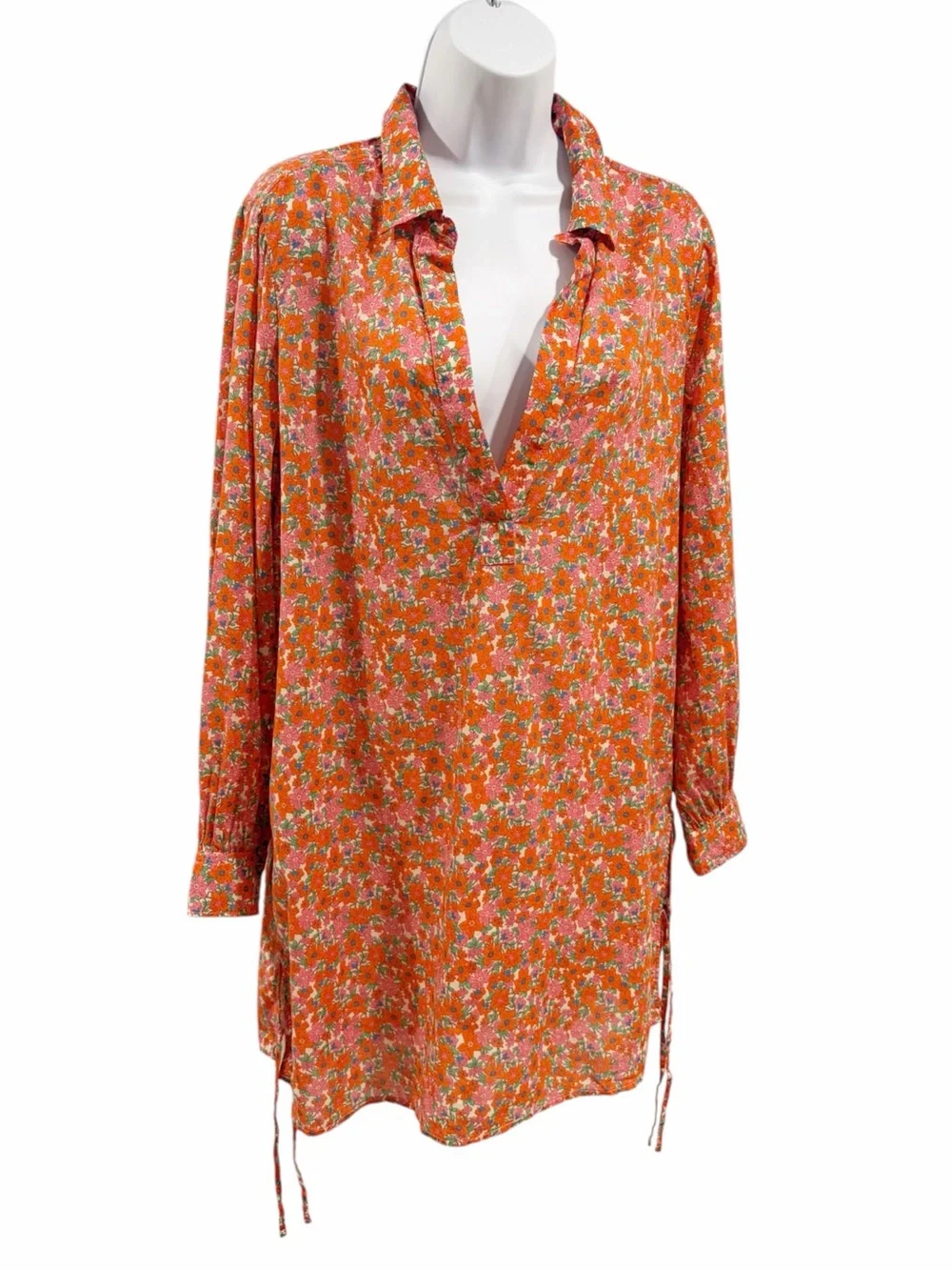 J.Crew Cotton voile tunic cover-up with side ties brilliant blooms size Medium